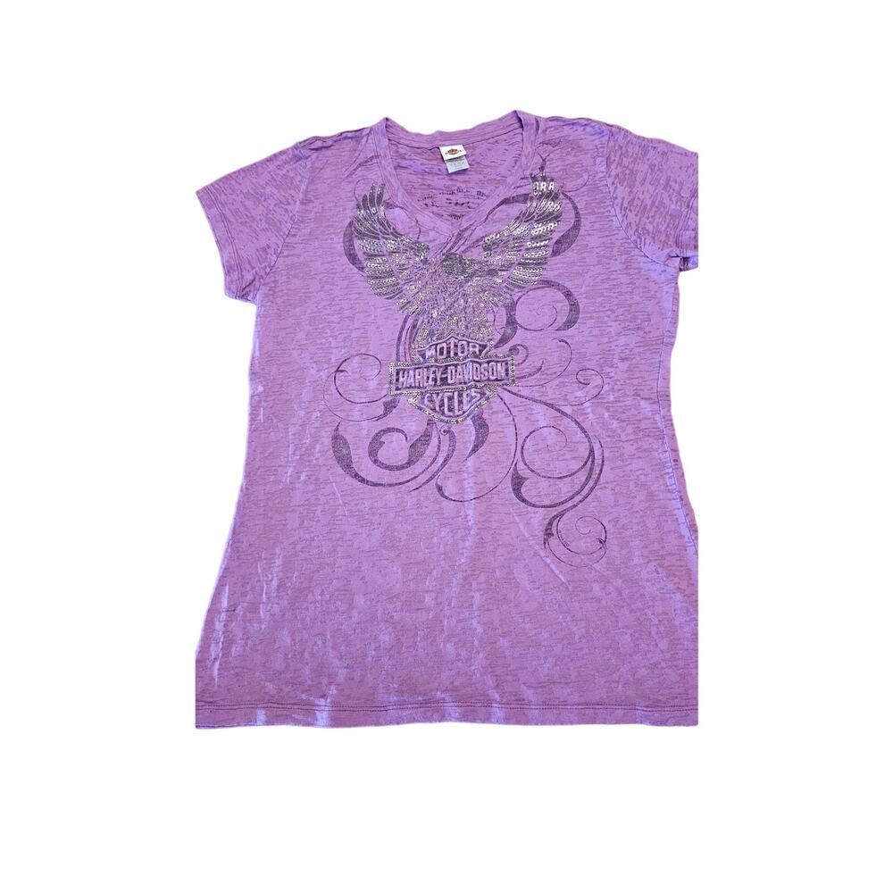 Purple washout Harley Davidson metallic eagle size XL shirt- Fargo, ND